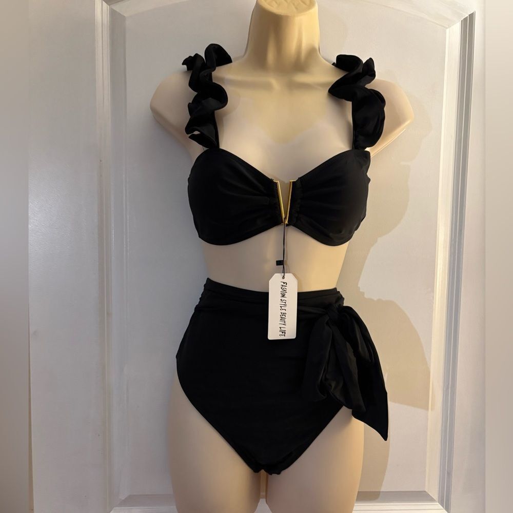 Sporlike Black Ruffle Bikini Sz M - Picture 2 of 7
